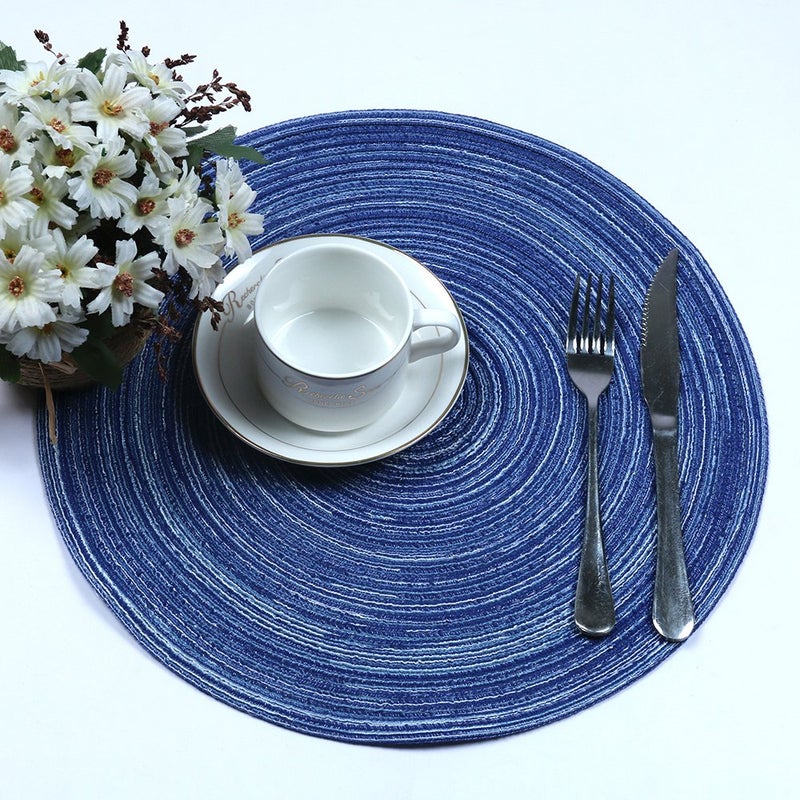 Topotdor 14 Inch Round Placemats Heat-Resistant Stain Resistant Anti-Skid Washable Polyproplene Table Mats Placemats (Set of 6, Blue) - Image 2